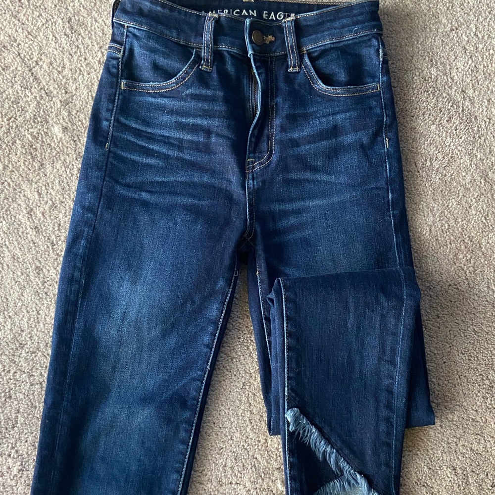 American Eagle Super High Rise Jeggings with Frayed Hem